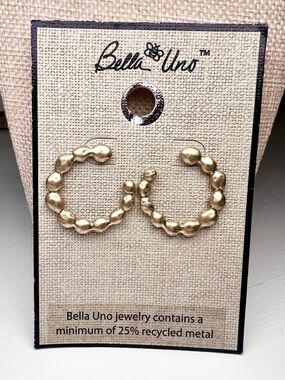 Bella Uno Gold Beaded Hoop Earrings - Polished Mini Hoops